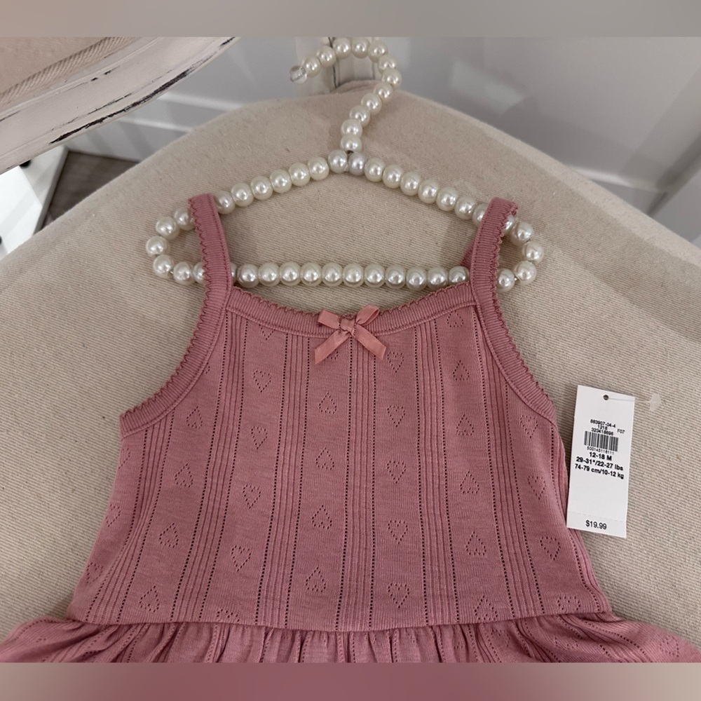 🤍 18~24 Mth Dusty Rose Pointelle Knit Baby Dress with Bow NWT - Picture 4 of 5